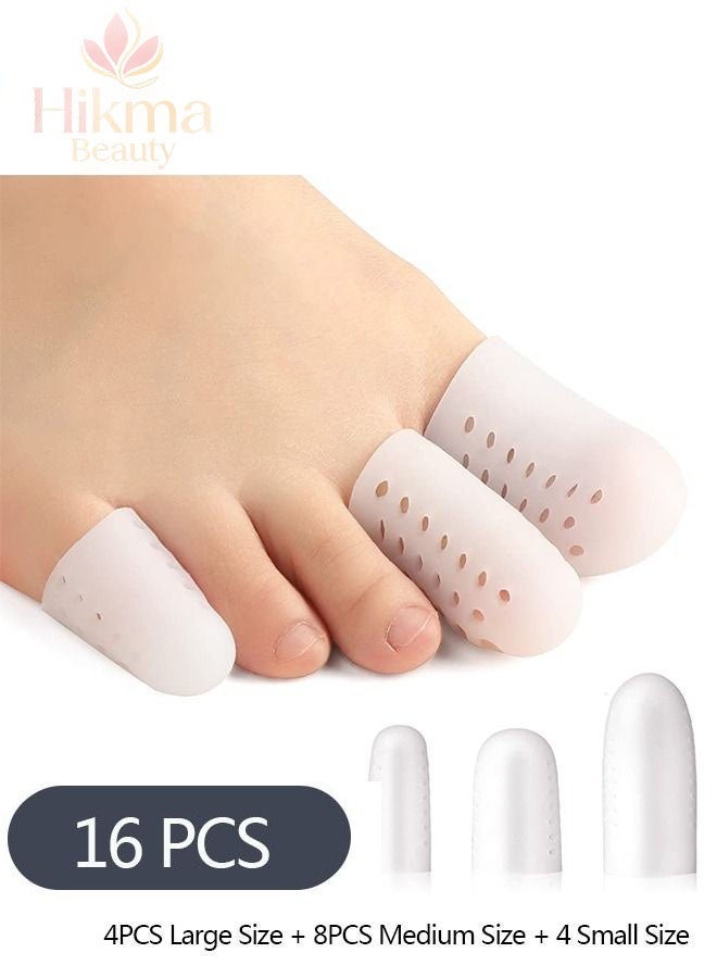 Hikma Beauty 16PCS Toe Protectors, Silicone Toe Caps Toe Sleeve Protectors, Prevent Pain Relief for Corns, Blisters and Ingrown Toenails, 4PCS Large Size + 8PCS Medium Size + 4 Small Size - Image 1