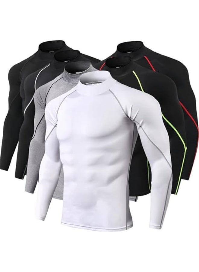 Men's Turtleneck Fitness Long Sleeves, Turtle Neck Compression Shirts for Men, Compression Long Sleeve Men - Image 2