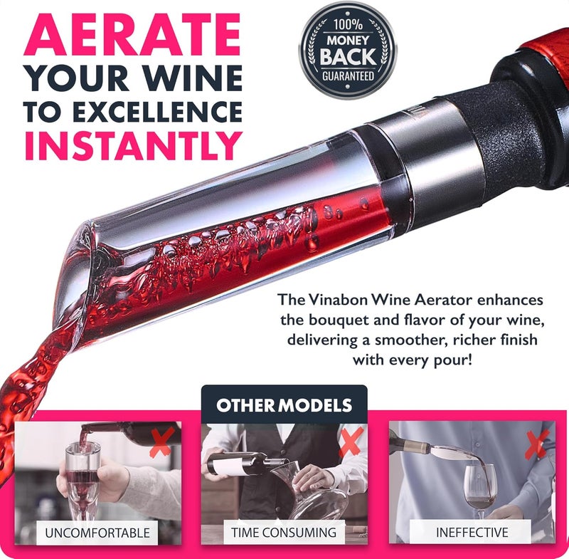 VINABON ** Wine Aerator - Premium 2025**: أداة تهوية النبيذ من الطراز الفاخر، تُستخدم لتحسين نكهة وعبير النبيذ، وتأتي مع كتيب إلكتروني يحتوي على نصائح حول تقديم النبيذ (WineGuide Ebook). - Image 3