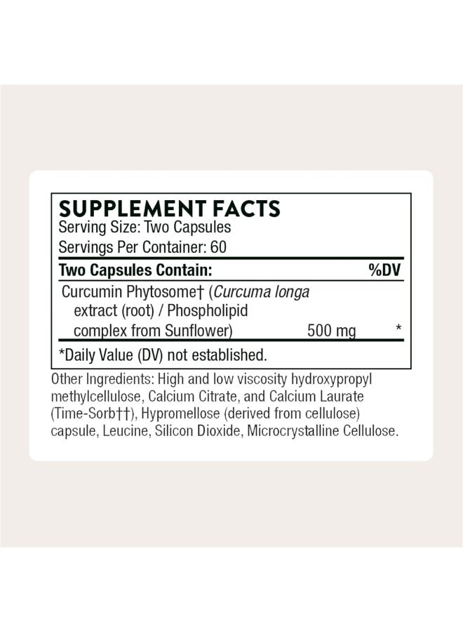 Thorne Curcumin Phytosome - Sustained Release - 500 mg per 2 capsule serving - Dietary Supplement - 120 Capsules - Image 2