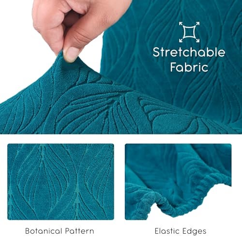 Yellow Weaves Elastic Stretchable Dining Chair Covers, Removable Washable Elastic Self Jacquard Dining Chair Covers (Set of 6, Botanical Peacock Blue) - Image 4