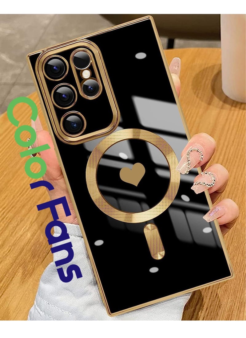 Color Fans - Magnetic Case for Samsung Galaxy S23 Ultra Support Magsafe Charging Luxury Plating Electroplate Elegant Shockproof Slim Phone Case Black - Image 1