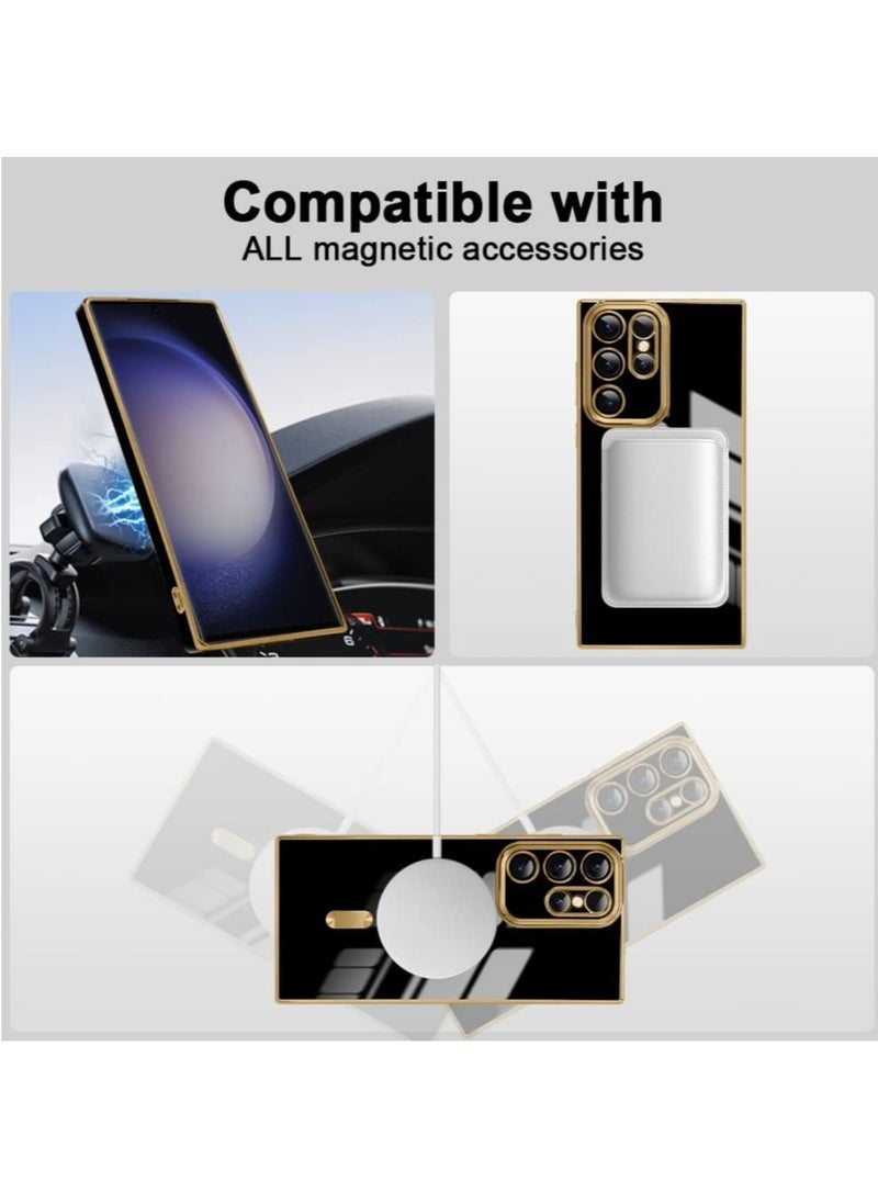 Color Fans - Magnetic Case for Samsung Galaxy S23 Ultra Support Magsafe Charging Luxury Plating Electroplate Elegant Shockproof Slim Phone Case Black - Image 1