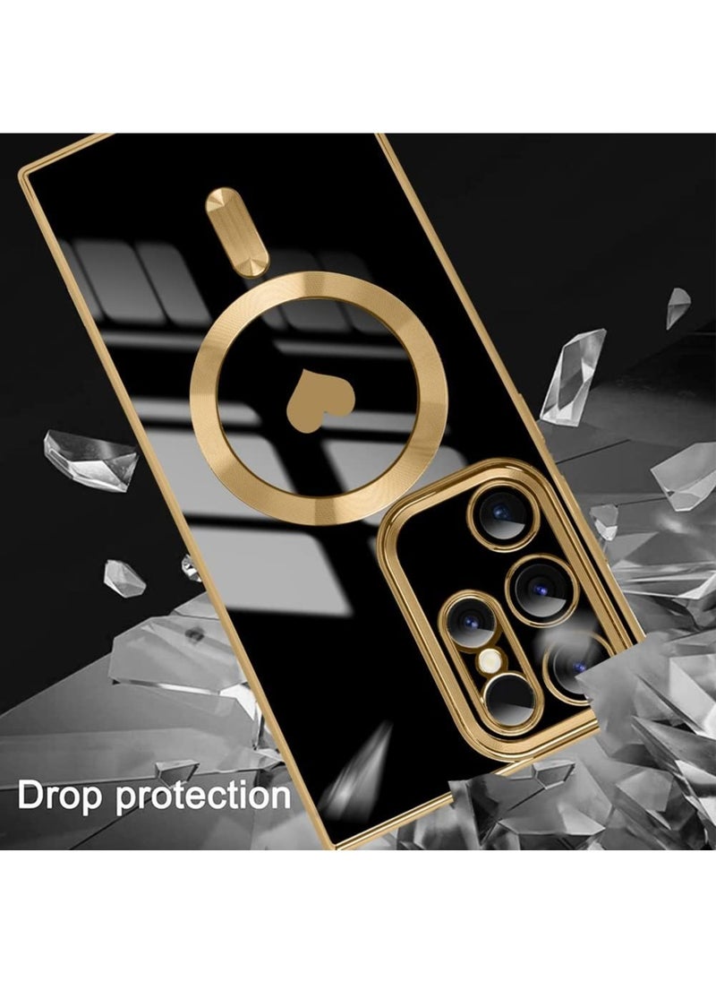 Color Fans - Magnetic Case for Samsung Galaxy S23 Ultra Support Magsafe Charging Luxury Plating Electroplate Elegant Shockproof Slim Phone Case Black - Image 1