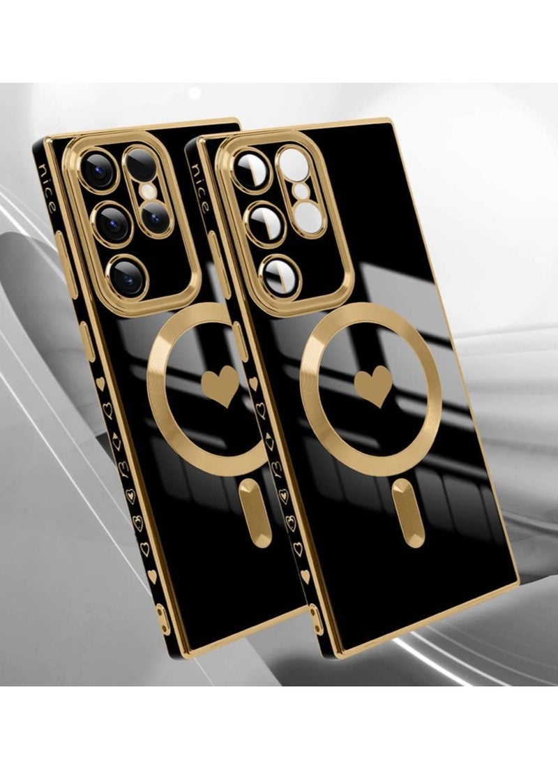 Color Fans - Magnetic Case for Samsung Galaxy S23 Ultra Support Magsafe Charging Luxury Plating Electroplate Elegant Shockproof Slim Phone Case Black - Image 1
