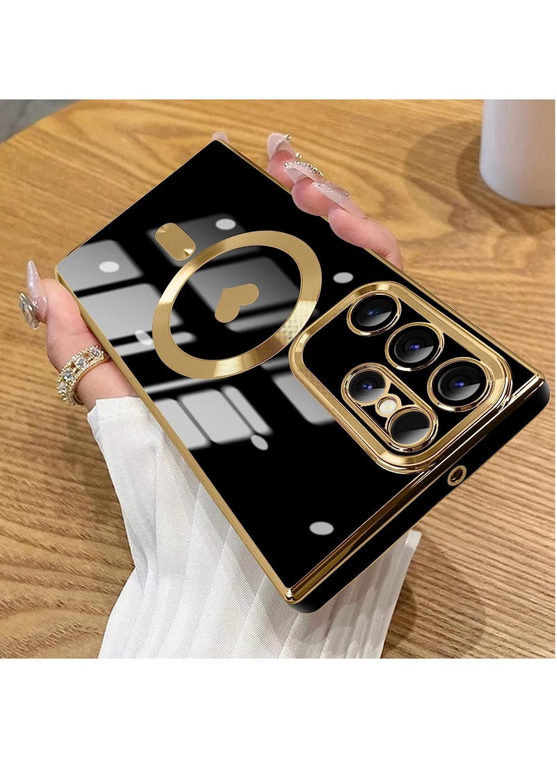 Color Fans - Magnetic Case for Samsung Galaxy S23 Ultra Support Magsafe Charging Luxury Plating Electroplate Elegant Shockproof Slim Phone Case Black - Image 1