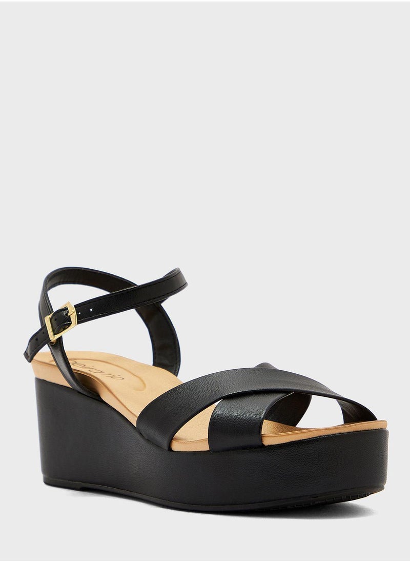 Beira Rio Ankle Strap Mid Heel Wedge Sandals  - Image 2