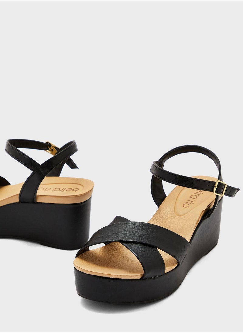 Beira Rio Ankle Strap Mid Heel Wedge Sandals  - Image 4