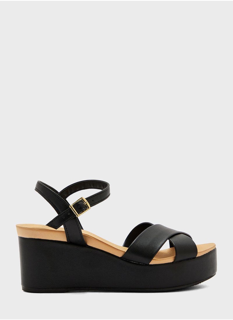 Beira Rio Ankle Strap Mid Heel Wedge Sandals  - Image 1