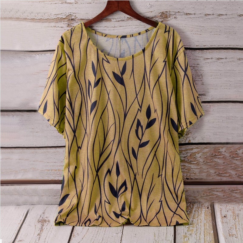 2022 wish Women's Printed Leaf Pattern Half Sleeve Elegant T-shirt - Image 4