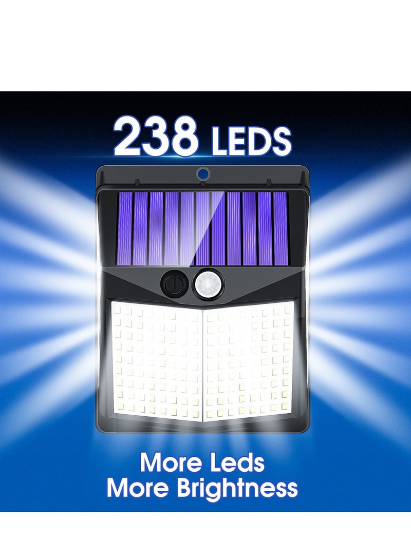 SYOSI Outdoor Solar Lights, 238 LED Solar Security Lights and 3 Modes Motion Sensor 270° Wide Angle Solar Powered Lights IP65 Waterproof Solar Wall Light for Front Door, Yard, Garage, Garden (4 Pack) - Image 2