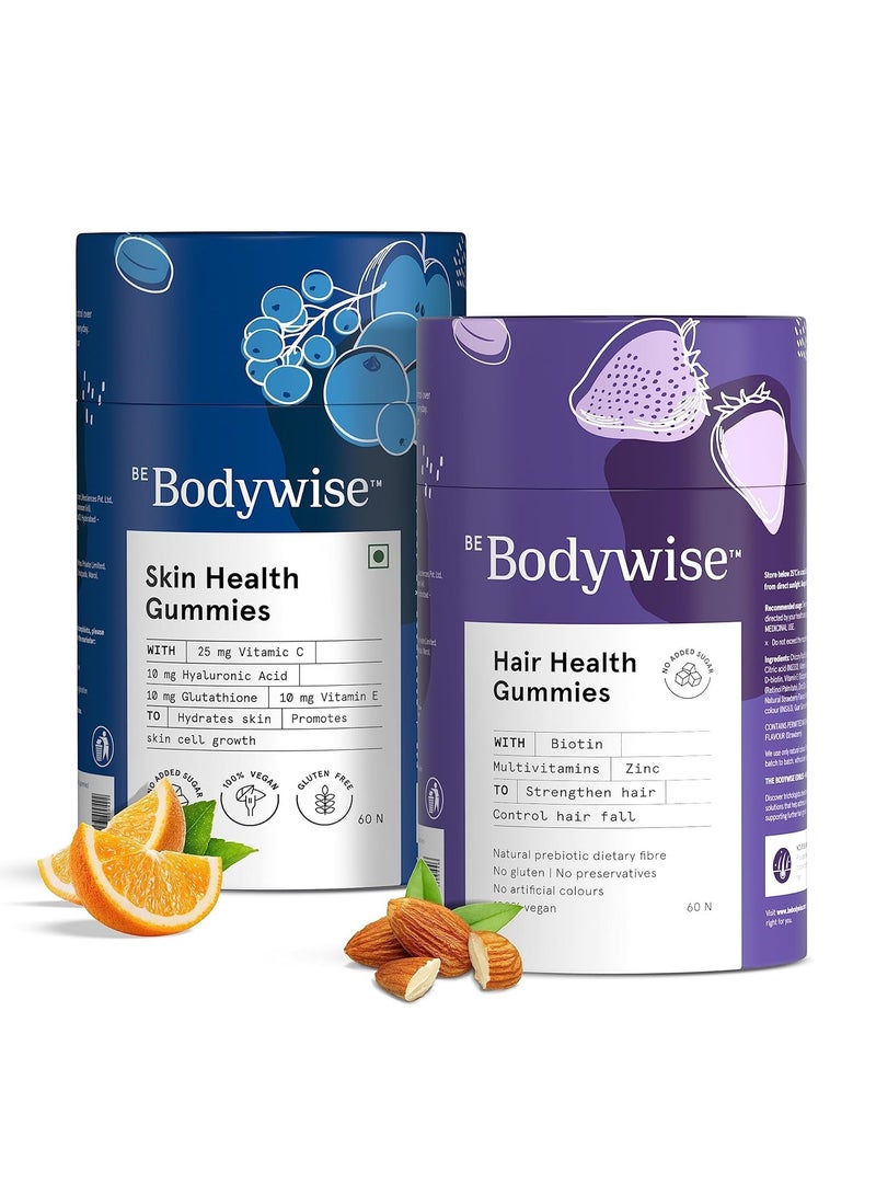 Mosaic Be Bodywise Gummies for Skin and Hair Combo of 120 Gummies Skin Gummies with Hyaluronic Acid, Vitamin C & E, and glutathione Biotin Gummies Biotin Supplements for Stronger Hair  No Added Sugar - Image 1