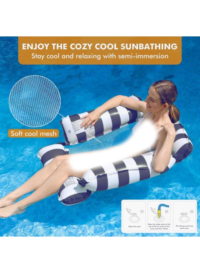 عوامة كرسي هوائية للمسبح للكبار والأطفال – تصميم أرجوحة 4 في 1 – بنمط مخطط – مقعد شبكي مريح – مثالية لحفلات المسبح والصيف - Image 1