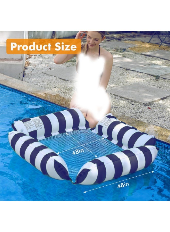 عوامة كرسي هوائية للمسبح للكبار والأطفال – تصميم أرجوحة 4 في 1 – بنمط مخطط – مقعد شبكي مريح – مثالية لحفلات المسبح والصيف - Image 2