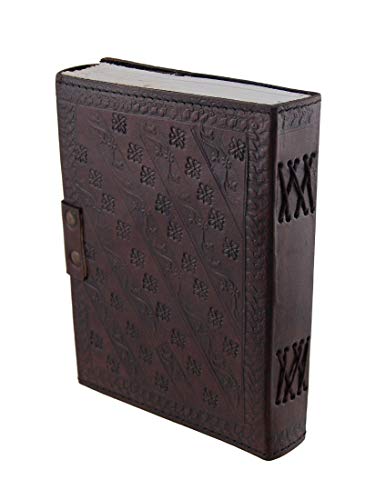 AzureGreen Embossed Leather Blue Stone 120 Page Unlined Journal with Clasp Brown - Image 3