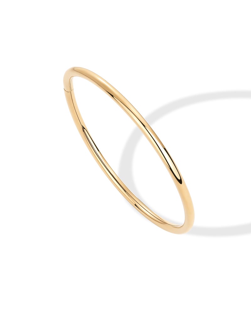PAVOI 14K Yellow Gold Plated Bangle Bracelet for Women | Classic Lightweight Stacking Stainless Steel Bracelet | Medium/Large Size - Image 3