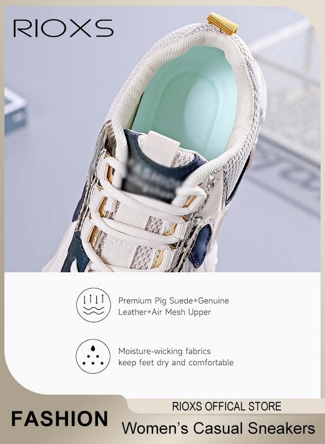 ريوكس أحذية رياضية نسائية سميكة، أحذية رياضية خفيفة الوزن غير رسمية للسيدات، أحذية جري مريحة ومسامية، أحذية رياضية أنيقة مانعة للانزلاق، أحذية تنس برباط للمشي والركض والجري والمشي لمسافات طويلة، بيج - Image 4