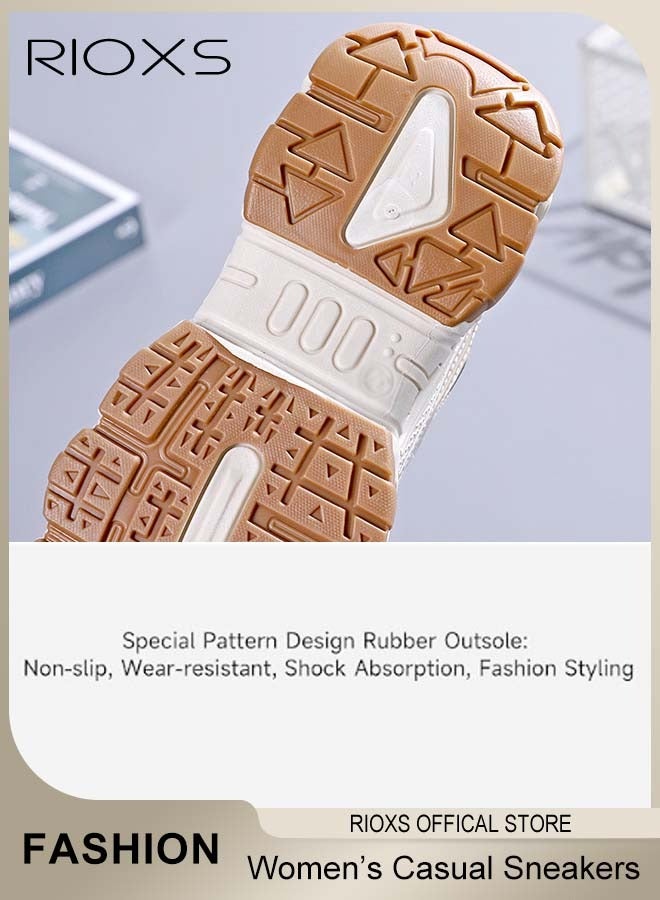 ريوكس أحذية رياضية نسائية سميكة، أحذية رياضية خفيفة الوزن غير رسمية للسيدات، أحذية جري مريحة ومسامية، أحذية رياضية أنيقة مانعة للانزلاق، أحذية تنس برباط للمشي والركض والجري والمشي لمسافات طويلة، بيج - Image 3