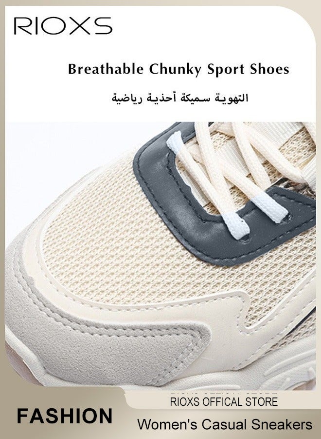 ريوكس أحذية رياضية نسائية سميكة، أحذية رياضية خفيفة الوزن غير رسمية للسيدات، أحذية جري مريحة ومسامية، أحذية رياضية أنيقة مانعة للانزلاق، أحذية تنس برباط للمشي والركض والجري والمشي لمسافات طويلة، بيج - Image 5