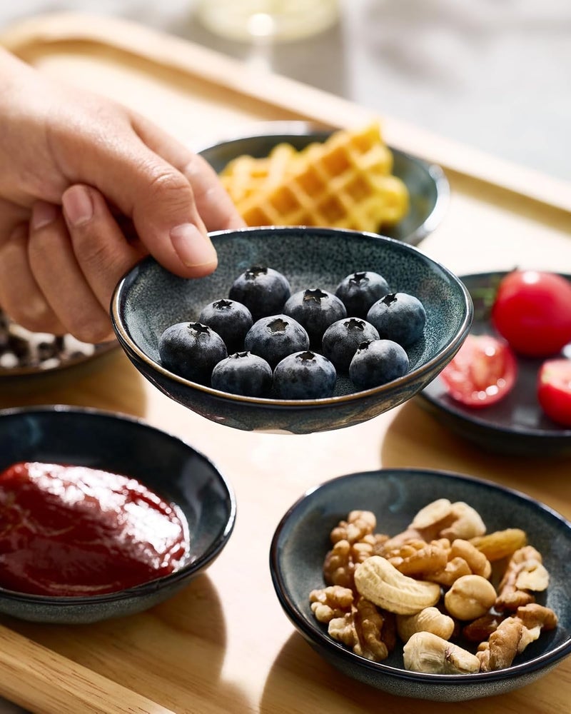 famiware Ocean Soy Sauce Dishes Set of 6 - Oval Ceramic Bowls for Dipping Sauces, Appetizers, and Snacks - 2.1oz Capacity - Deep Forest Color - Image 2