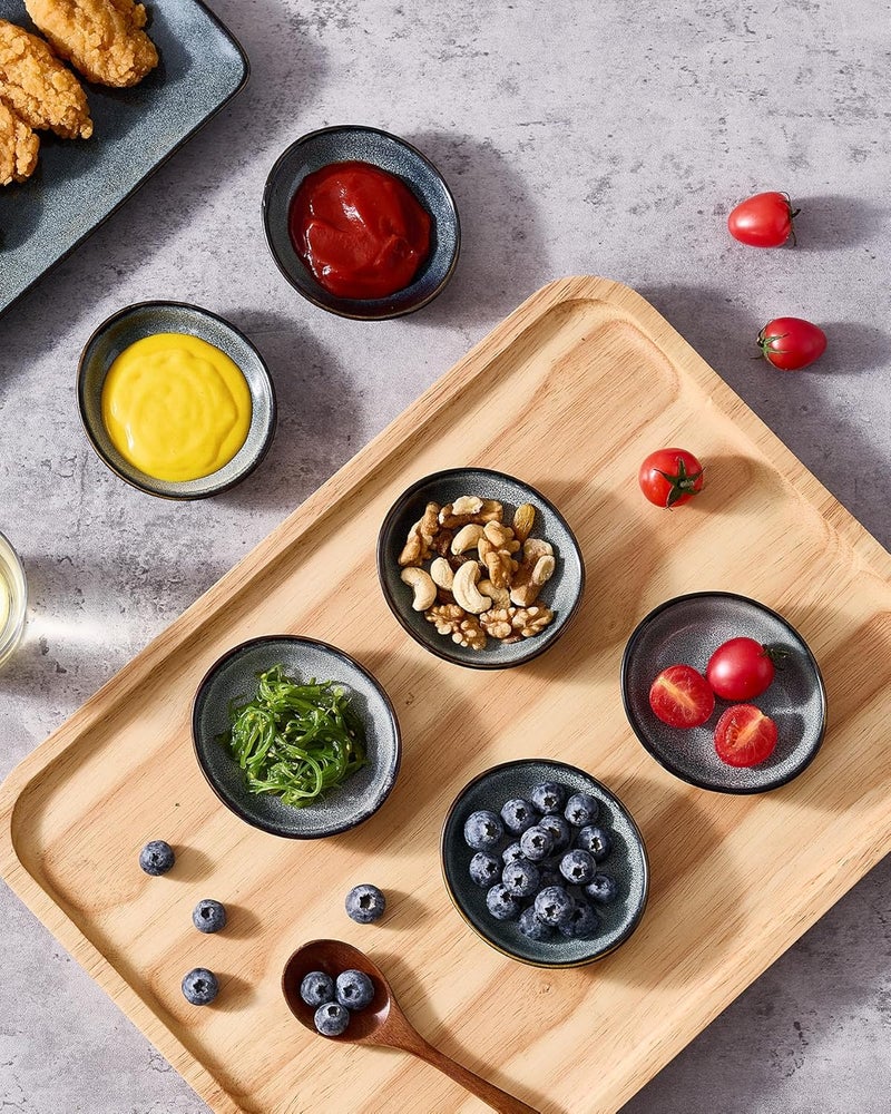 famiware Ocean Soy Sauce Dishes Set of 6 - Oval Ceramic Bowls for Dipping Sauces, Appetizers, and Snacks - 2.1oz Capacity - Deep Forest Color - Image 4
