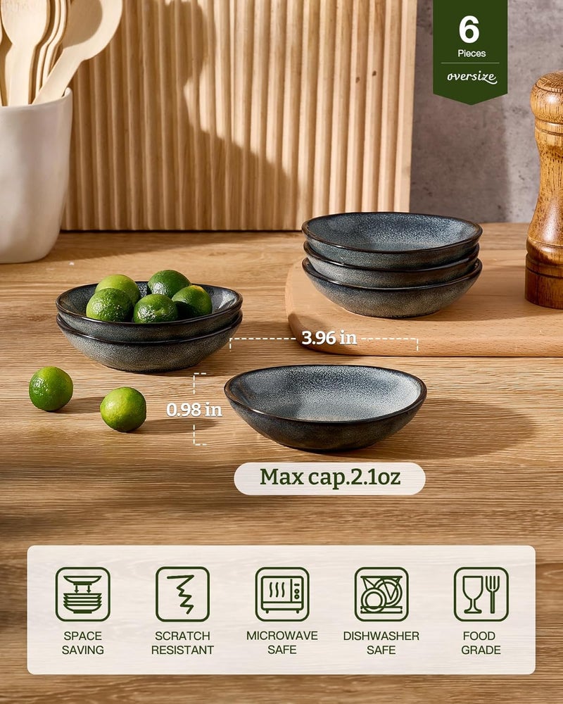 famiware Ocean Soy Sauce Dishes Set of 6 - Oval Ceramic Bowls for Dipping Sauces, Appetizers, and Snacks - 2.1oz Capacity - Deep Forest Color - Image 5