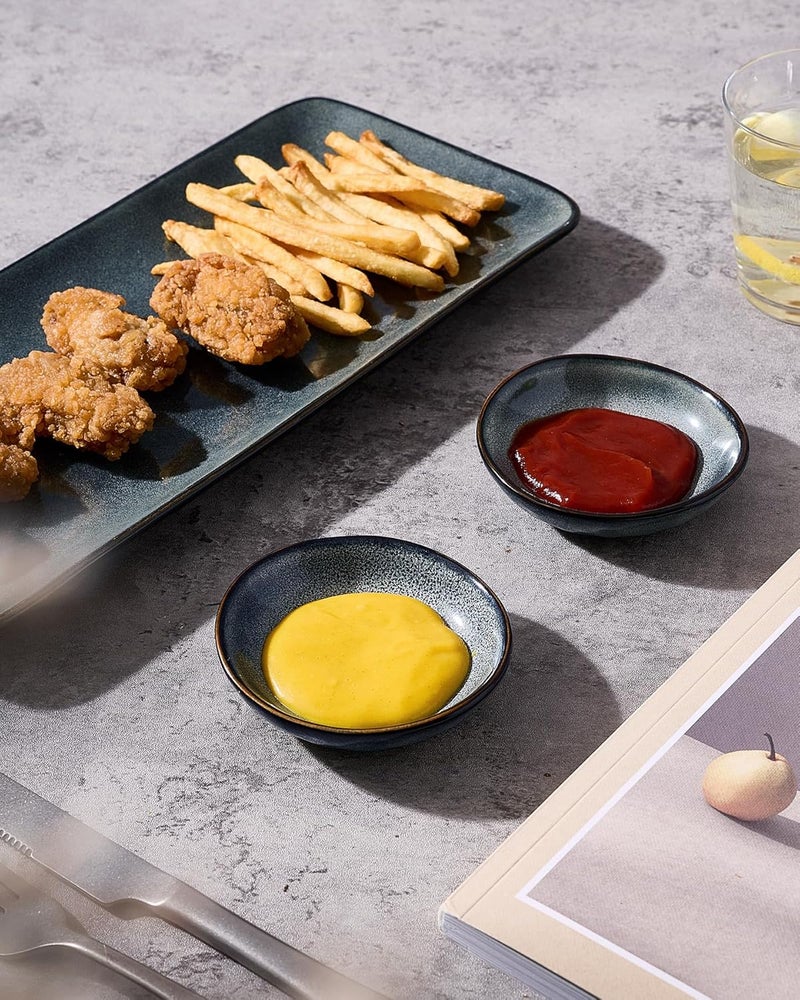 famiware Ocean Soy Sauce Dishes Set of 6 - Oval Ceramic Bowls for Dipping Sauces, Appetizers, and Snacks - 2.1oz Capacity - Deep Forest Color - Image 3