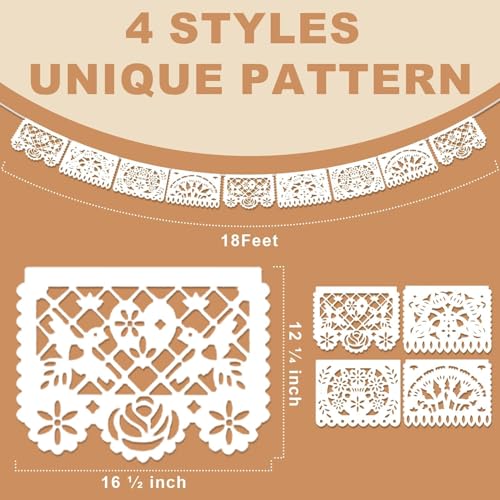 Asoulin 5 Pack White Papel Picado Banner, 90Ft White Mexican Banner for Parties Weddings, Papel Picado Dia De Los Muertos, Cinco De Mayo Decor, Day of The Dead Decorations, Fiesta Party Decoration Supplies - Image 2