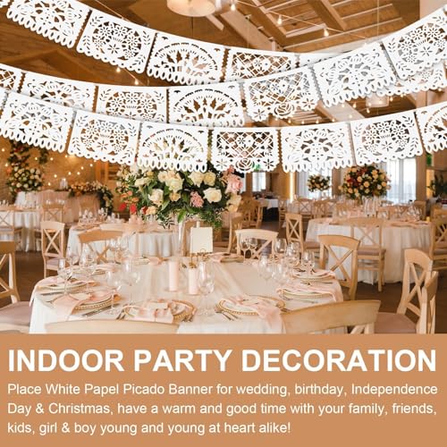 Asoulin 5 Pack White Papel Picado Banner, 90Ft White Mexican Banner for Parties Weddings, Papel Picado Dia De Los Muertos, Cinco De Mayo Decor, Day of The Dead Decorations, Fiesta Party Decoration Supplies - Image 4