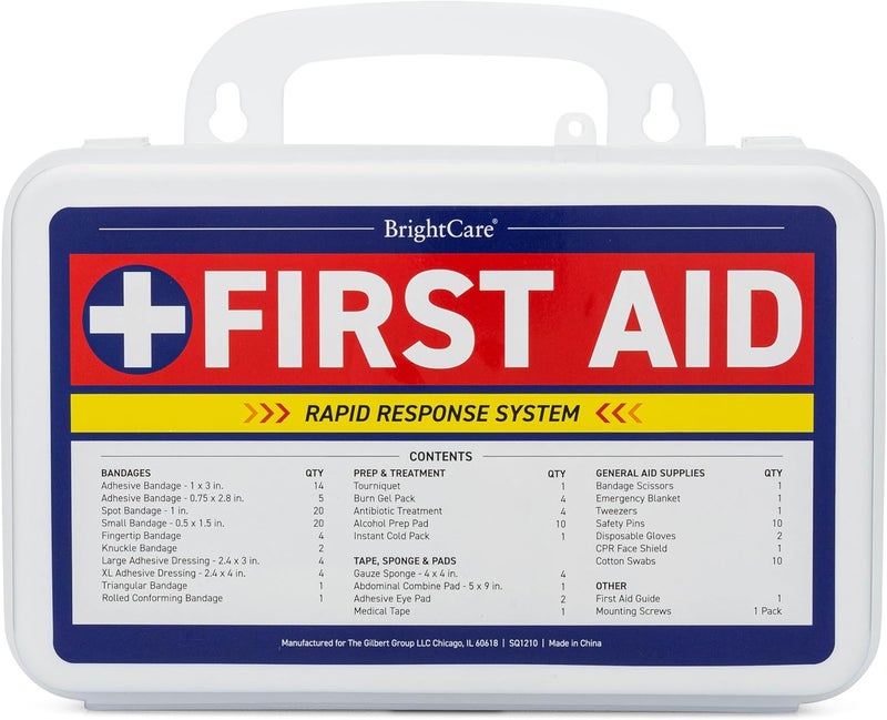 BrightCare First Aid Kit  Wall Mount Back Option 130 Pieces Durable Hard Case with Carrying Handle  First Aid Kit for Office Home School Car Hiking Camping  by BrightCare - Image 1