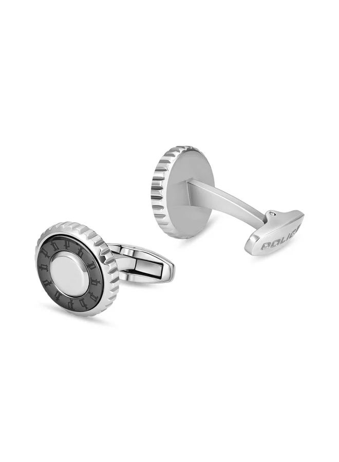 POLICE  Fluted Silver with Grey Multi Pattern Emblem Cufflinks for Men  | Best Price UAE