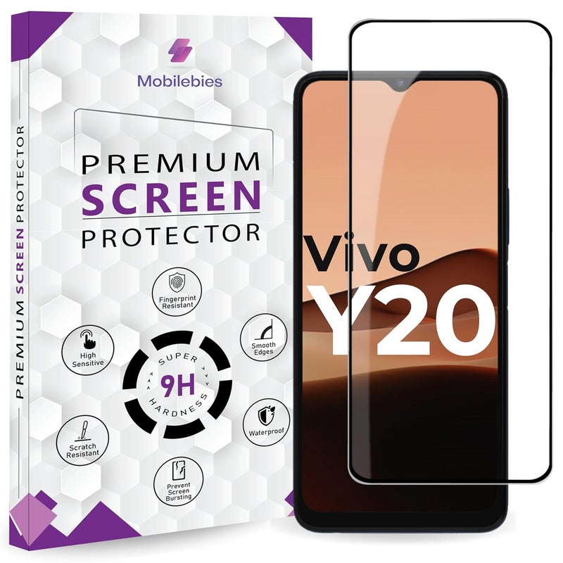Mobilebies Premium Tempered Glass Screen Protector Guard For Vivo Y20 (6.51 Inch, Pack of 1) | Edge to Edge Coverage With Easy to installation kit - Image 1