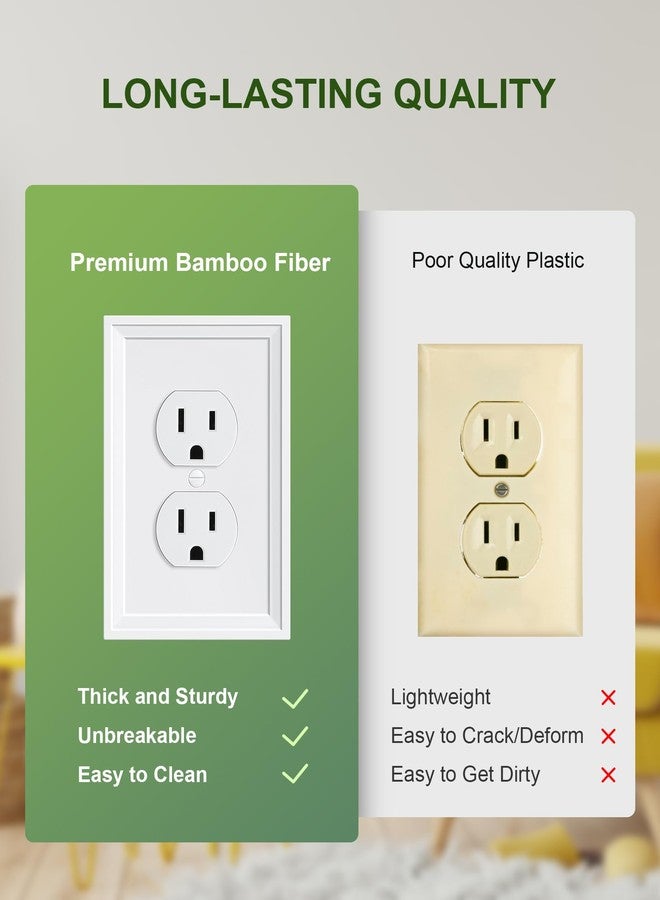 TREEWELL 4-Pack Duplex Outlet Cover, Natural Bamboo Fiber Switch Plates and Outlet Covers, White Decorative Wall Plates for Electrical Outlets, 1 Gang Receptacle Cover, Corrosion Resistant - Image 4