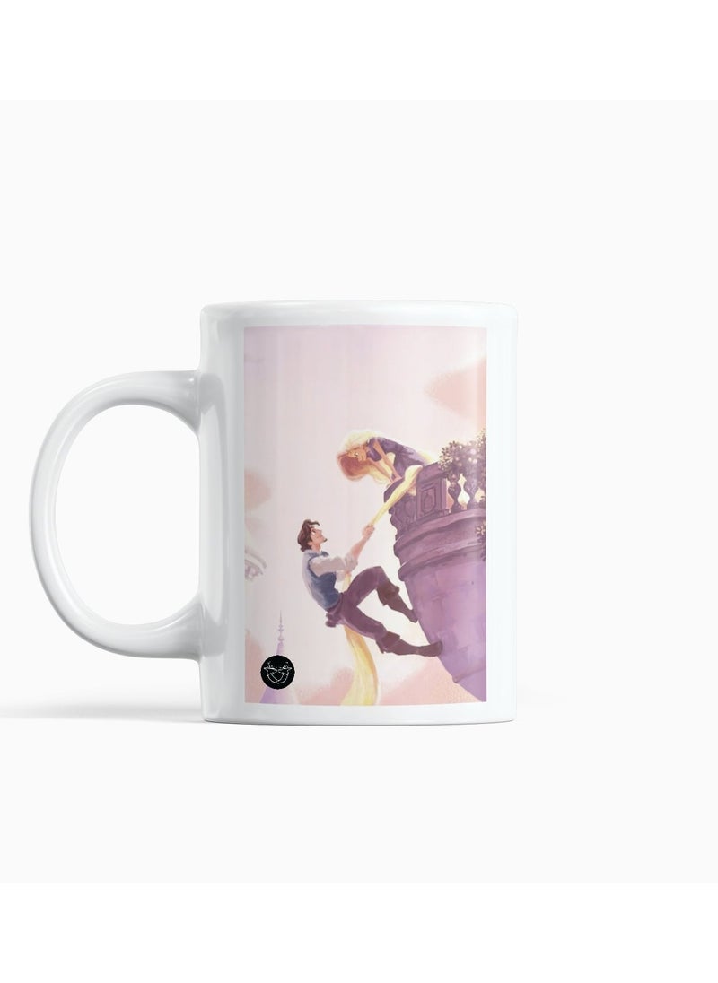 Reeman Design White mug with Rapunzel design print 