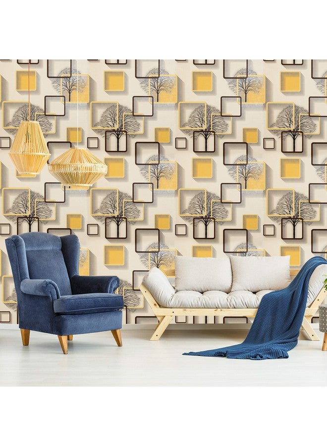 وولبين ملصقات حائط من wolpin DIY (45 سم × 10 م) إطارات وأشجار ثلاثية الأبعاد ملصقات ذاتية اللصق لتزيين غرفة المعيشة والديكور الداخلي للمنزل، باللون الأصفر المتوهج - Image 4
