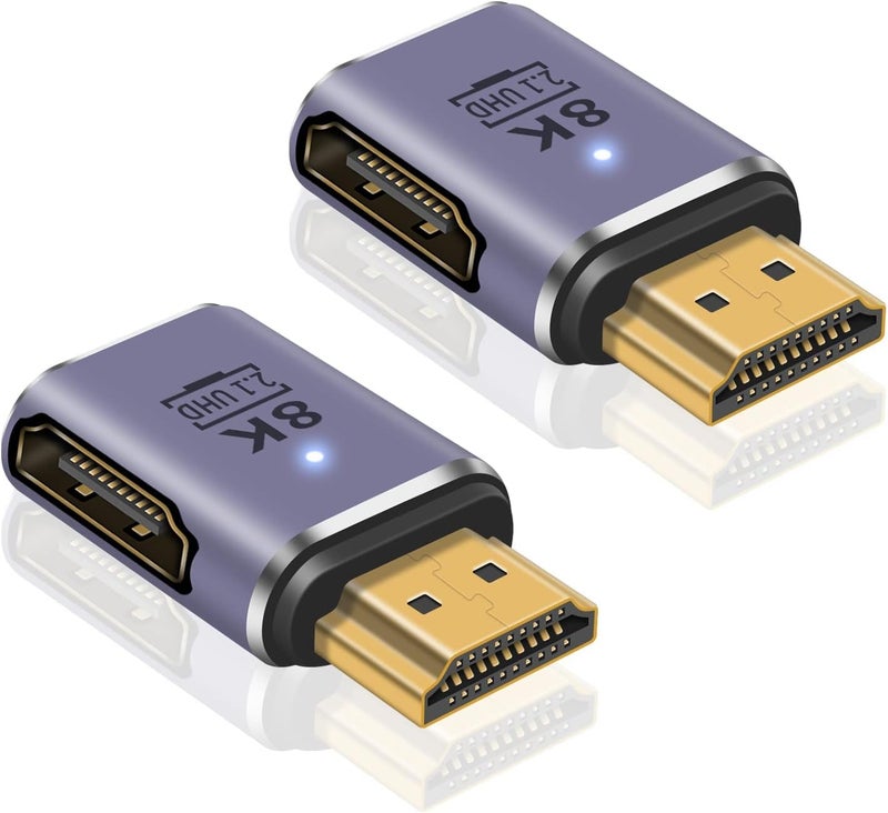 Luckam محول HDMI 8K، محول HDMI بزاوية 90 درجة، محول ذكر إلى أنثى 2.1، موصل موسع HDMI بسرعة 48Gbps يدعم الفيديو والصوت عالي السرعة لتلفاز HDTV، لابتوب، 2 قطعة - Image 1