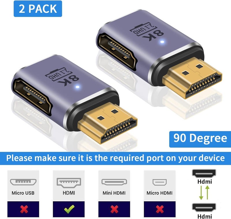 Luckam محول HDMI 8K، محول HDMI بزاوية 90 درجة، محول ذكر إلى أنثى 2.1، موصل موسع HDMI بسرعة 48Gbps يدعم الفيديو والصوت عالي السرعة لتلفاز HDTV، لابتوب، 2 قطعة - Image 3