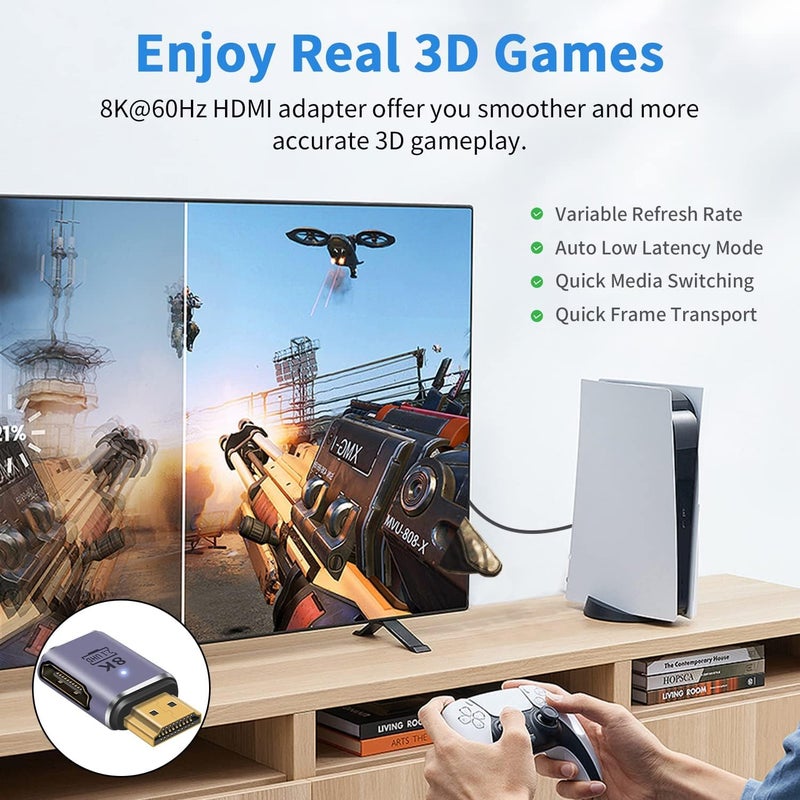 Luckam محول HDMI 8K، محول HDMI بزاوية 90 درجة، محول ذكر إلى أنثى 2.1، موصل موسع HDMI بسرعة 48Gbps يدعم الفيديو والصوت عالي السرعة لتلفاز HDTV، لابتوب، 2 قطعة - Image 5