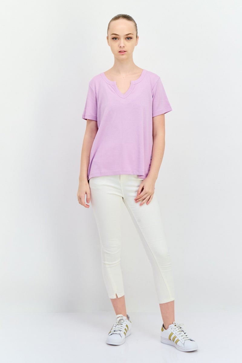 Eddie Bauer Women Horseshoe Neckline Short Sleeve Solid T-Shirts, Purple - Image 4