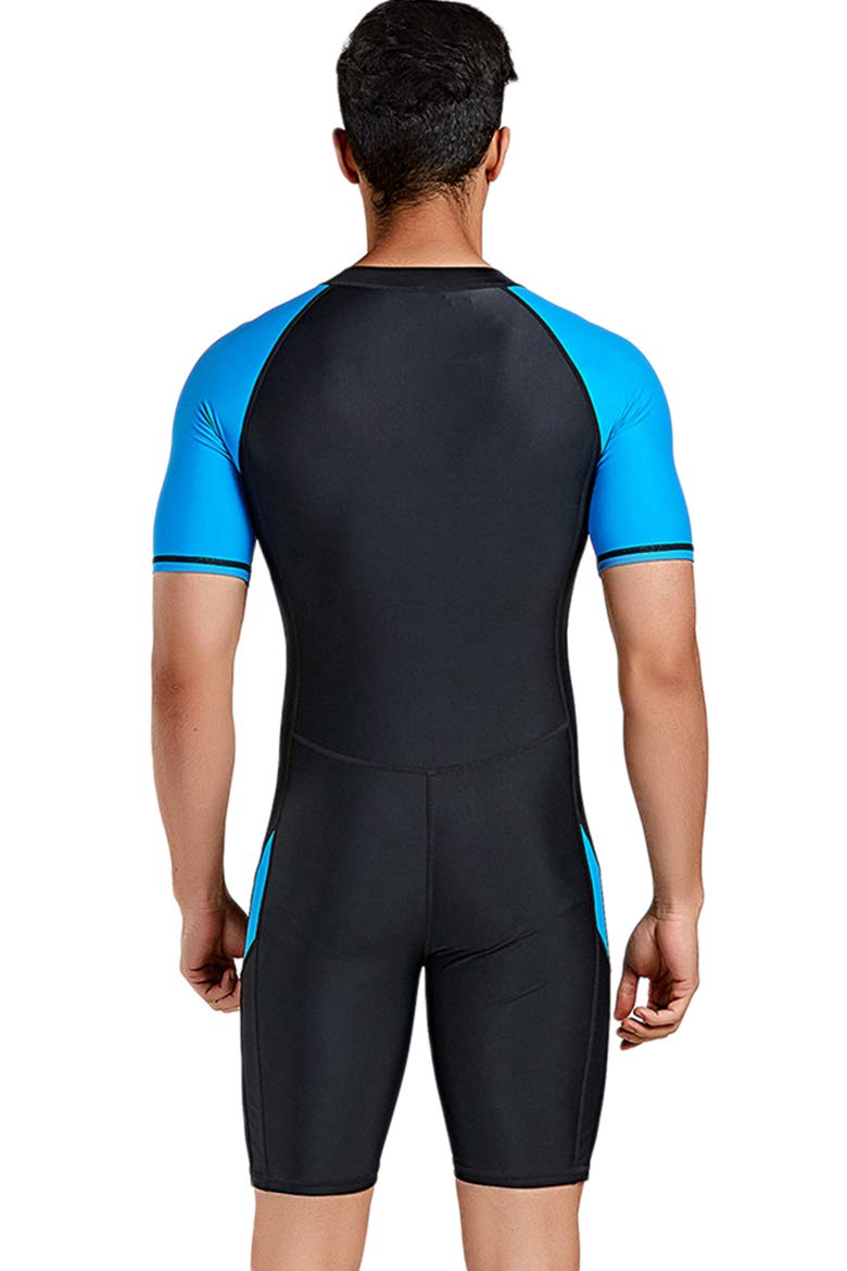 Cokar Men's Short Sleeve Sports Skins One Piece Sun Protection Swimsuit Surfing Suit New Blue Black-Men X-Large - Image 4