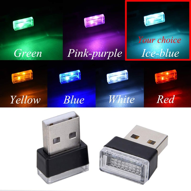 FEBRYTOLD 4Pcs Ice Blue USB Car Interior Atmosphere Lamps, Universal Mini Led USB Lights for Car Decoration, Lighting - Image 2