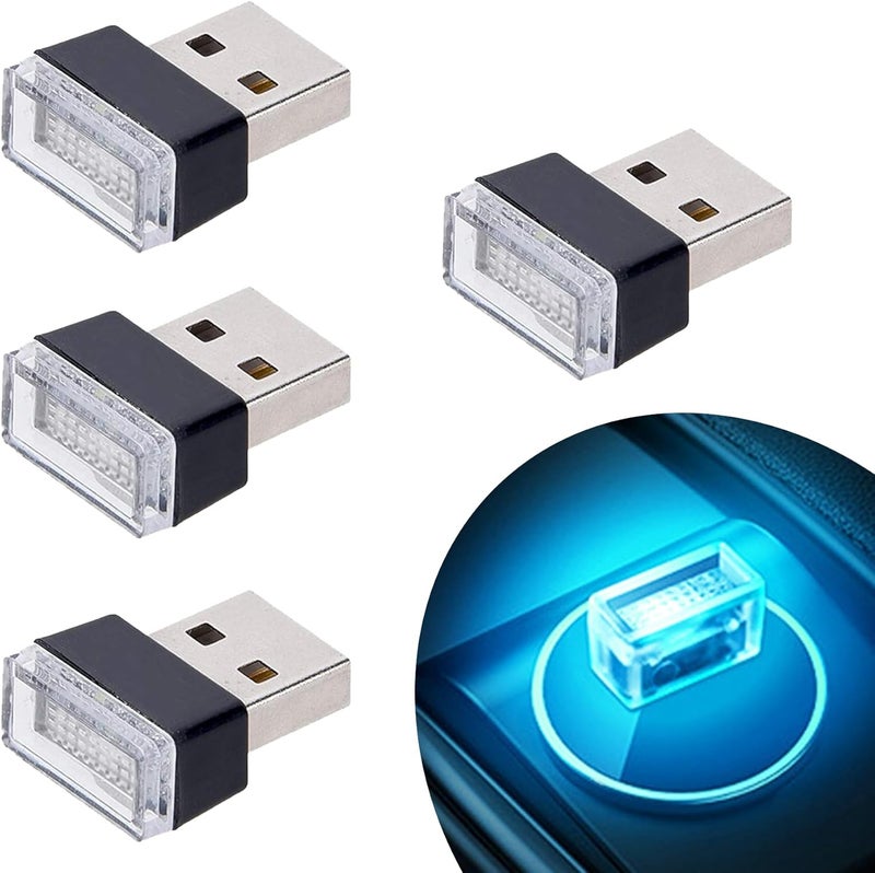FEBRYTOLD 4Pcs Ice Blue USB Car Interior Atmosphere Lamps, Universal Mini Led USB Lights for Car Decoration, Lighting - Image 1