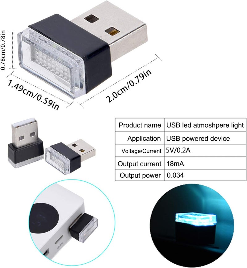 FEBRYTOLD 4Pcs Ice Blue USB Car Interior Atmosphere Lamps, Universal Mini Led USB Lights for Car Decoration, Lighting - Image 3