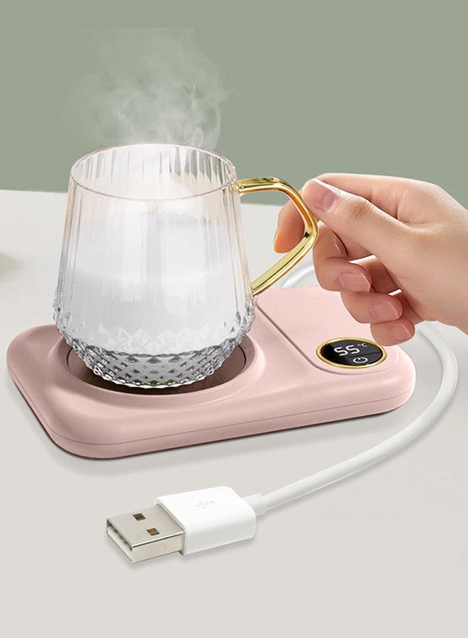 CATANES Coffee Mug Warmer, Electric Cup Heater with LCD Display, Digital Temperature 55-75°C Adjustable, USB-Powered, ABS Material - Pink  - Image 1
