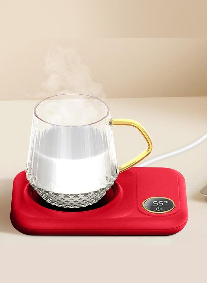 CATANES Coffee Mug Warmer, Electric Cup Heater with LCD Display, Digital Temperature 55-75°C Adjustable, USB-Powered, ABS Material - Red - Image 1