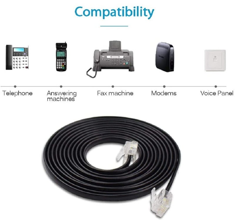 HOLA ! Telephone Line Cord Telephone Extension Cord 2 Pin, 1 Line Rj11 Male To Male Cable Or Landline, Phone, Modem Or Fax Machine (Black, 10 Meter) - Image 3