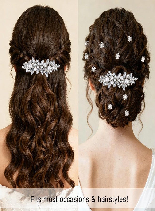 Wecoe 13 Pcs Silver Rhinestone Hair Clips Decorative Hair Pins Bobby Pins Barrette for Women Hair Pieces Jewelry for Women Wedding Bridal Bride Flower Girl Hair Accessories - Image 3