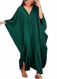 Women Bathing Suit Cover Up Beach Maxi Dresses Loose Oversized Smock Gown Holiday Sun Protection Dark Green