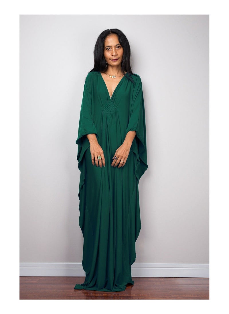 NIBEMINENT - Women Bathing Suit Cover Up Beach Maxi Dresses Loose Oversized Smock Gown Holiday Sun Protection Dark Green - Image 1