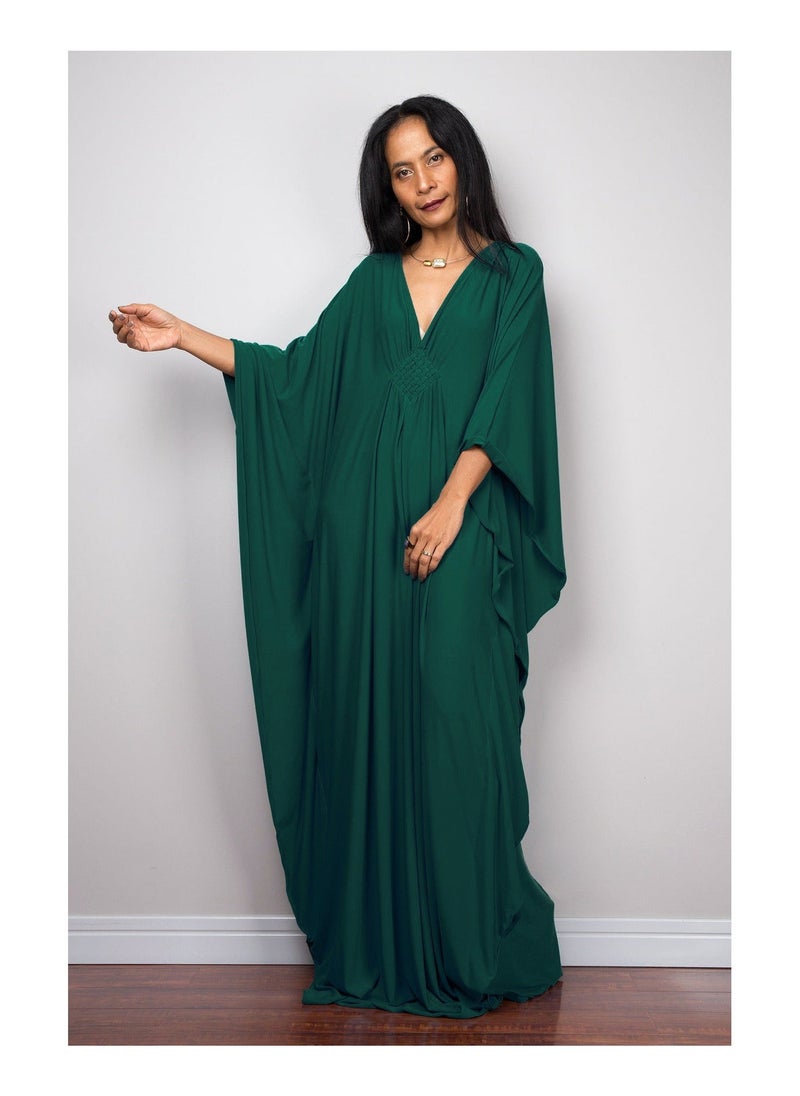 NIBEMINENT - Women Bathing Suit Cover Up Beach Maxi Dresses Loose Oversized Smock Gown Holiday Sun Protection Dark Green - Image 1
